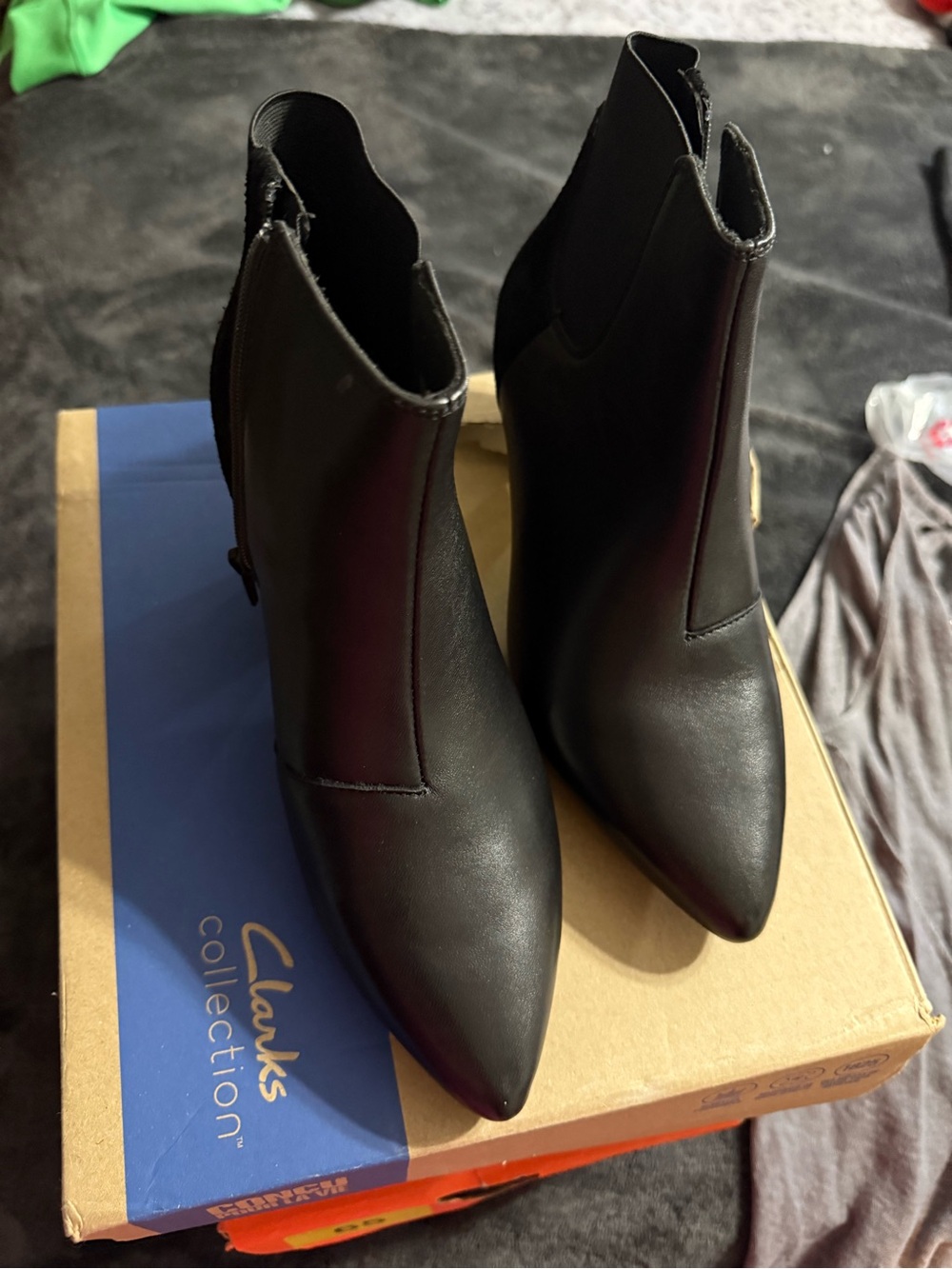 Clarks Black Pointed Toe Ankle Booties